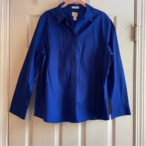 Chico’s Size 2 No Iron Long Sleeve Button Down Blue Women’s Shirt